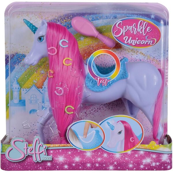 Steffi Love Sparkle Unicorn: Unicorno luminoso con sella e accessori per bambole 29 cm