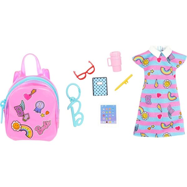 Barbie Deluxe Set Clip-On-Tasche mit Schuloutfit und 5 thematischen Accessoires