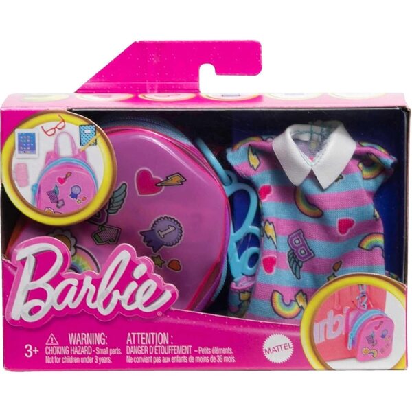 Barbie Set Deluxe Borsa Clip-On con Outfit Scuola e 5 Accessori Tematici