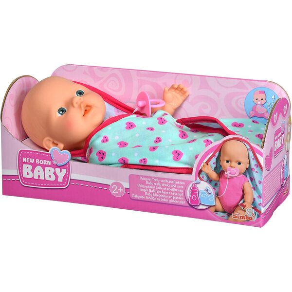 SIMBA New Born Baby 30 cm - Bambola con coperta morbida e funzione bere per bambini dai 2 anni