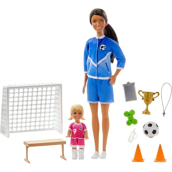 Barbie-Fußballtrainer mit Zubehör – Mattel-Sportspielset