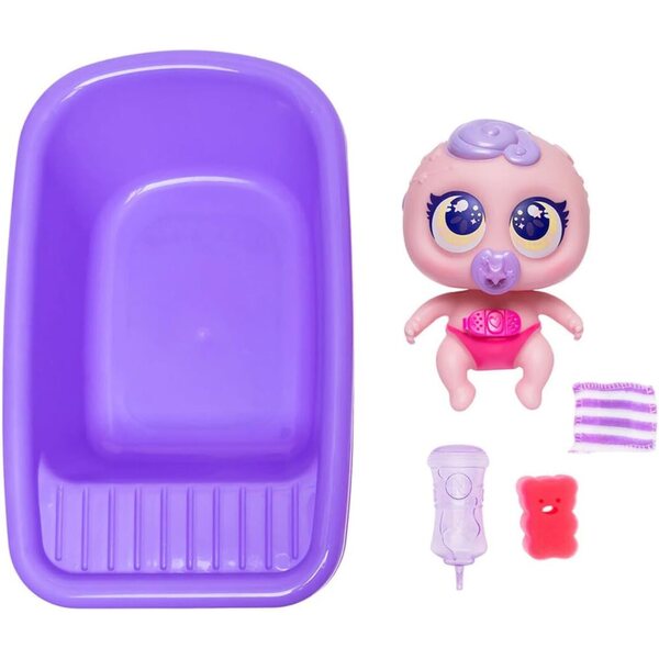BANDAI Rosa Neoflobbi Flobbeti Puppe mit Badewanne und Handtuch – Pflege und Ernährung Neo