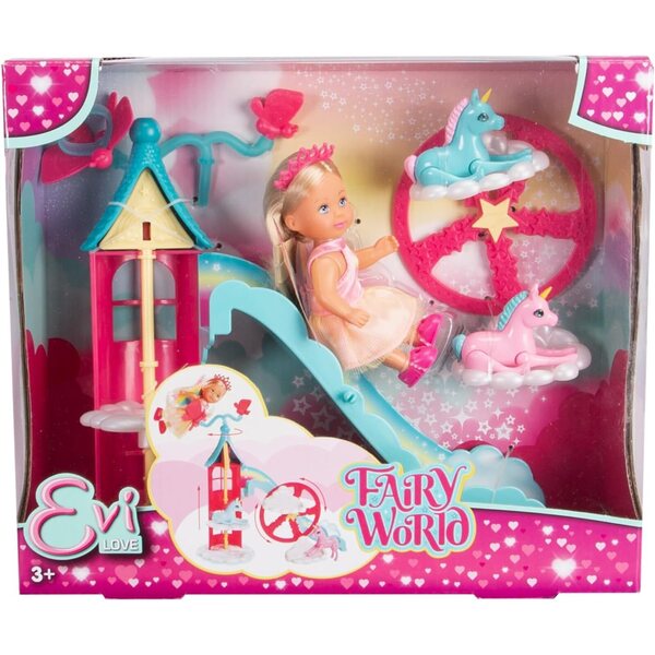 Simba Puppe Evi Love Fairy World mit Turm, Einhörnern und magischem Zubehör für Kinder