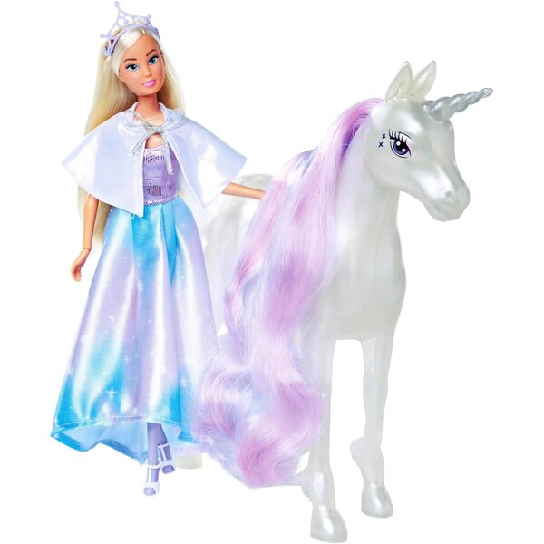 Кукла Steffi Love Fantasy Unicorn 29 см с ярък еднорог и пълен мобилен телефон