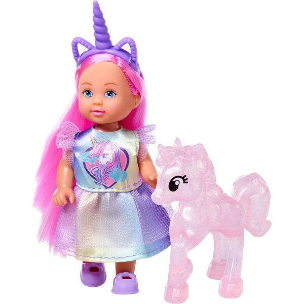 Smoby Evi Love Unicorn bambola 12 cm con unicorno, stalla, abito e accessori, 3+ anni