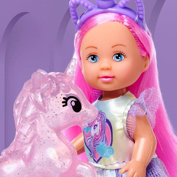 Smoby Evi Love Unicorn bambola 12 cm con unicorno, stalla, abito e accessori, 3+ anni