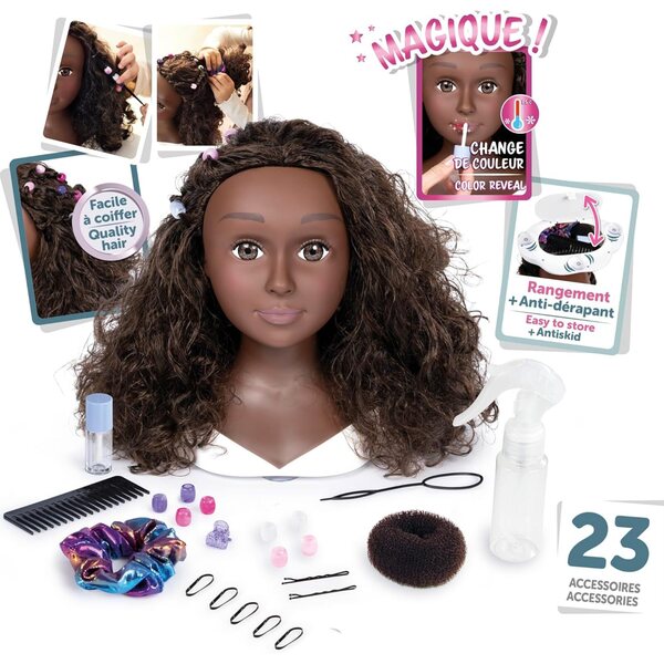 Smoby My Beauty Afro-Stylingkopf mit 23 Frisurenzubehör für Kinder ab 3 Jahren