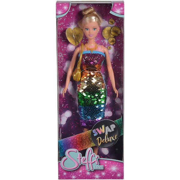 Steffi Love Swap Deluxe: Bambola 29 cm con Abito Paillettes Cambia Colore +3 Anni