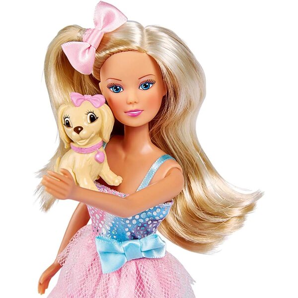 Steffi Love Bow Fashion Simba Bambola 29 cm con Fiocchi e Cane Accessorio