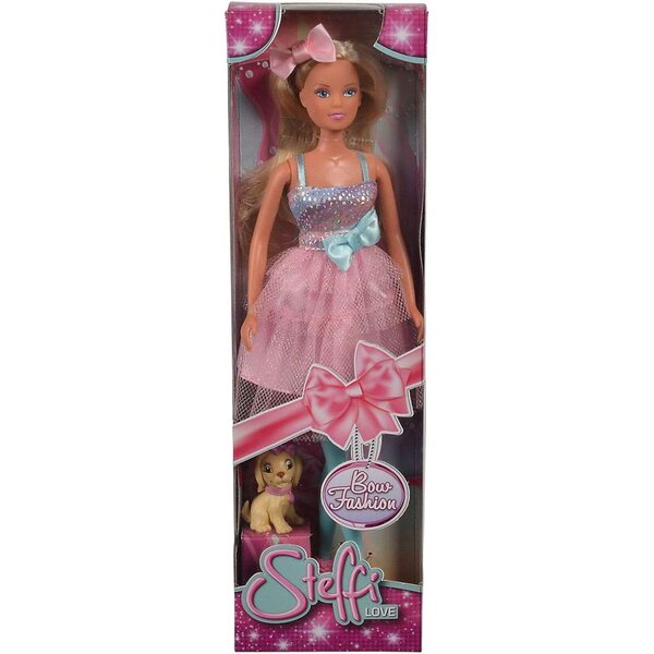 Steffi Love Bow Fashion Simba Bambola 29 cm con Fiocchi e Cane Accessorio