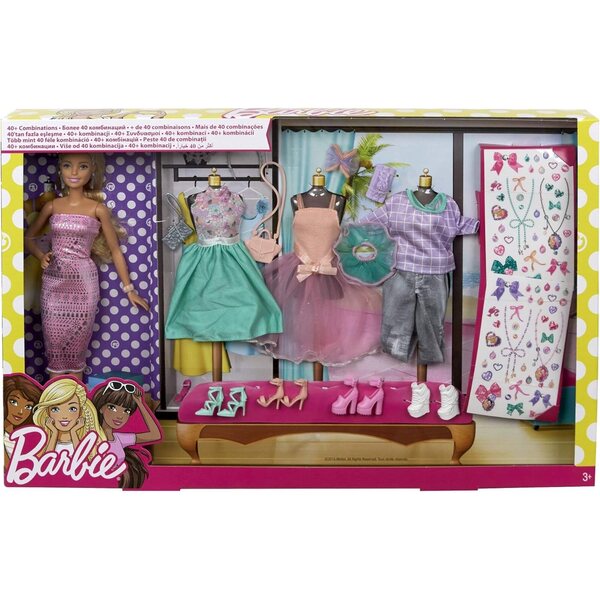 Barbie Fashion Activity Geschenkset mit 4 Outfits, Accessoires und kreativen Aufklebern