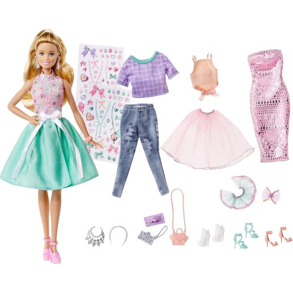 Подаръчен комплект Barbie Fashion Activity с 4 тоалета, аксесоари и креативни стикери