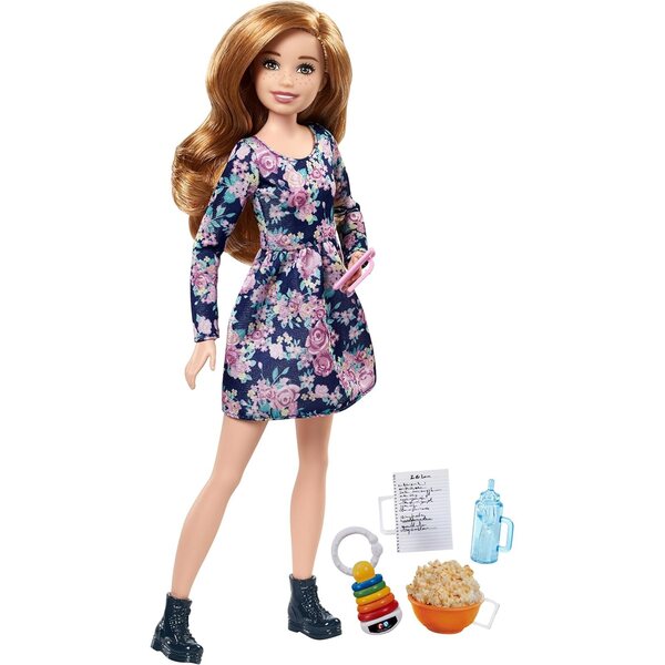 Barbie Babysitter mit Popcorn und 5 thematischen Accessoires – Mattel-Kreativspiel
