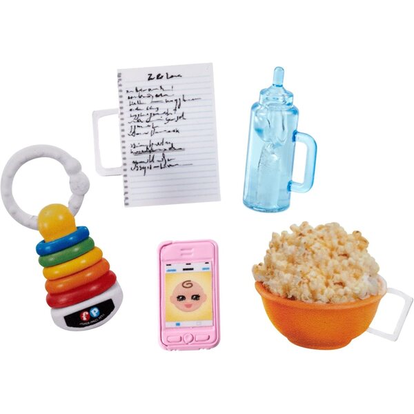 Barbie Babysitter mit Popcorn und 5 thematischen Accessoires – Mattel-Kreativspiel
