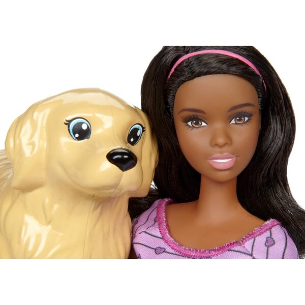 Schwangere Barbie mit 3 Welpen, Geburts- und Welpenpflegespiel, afroamerikanische Mutter