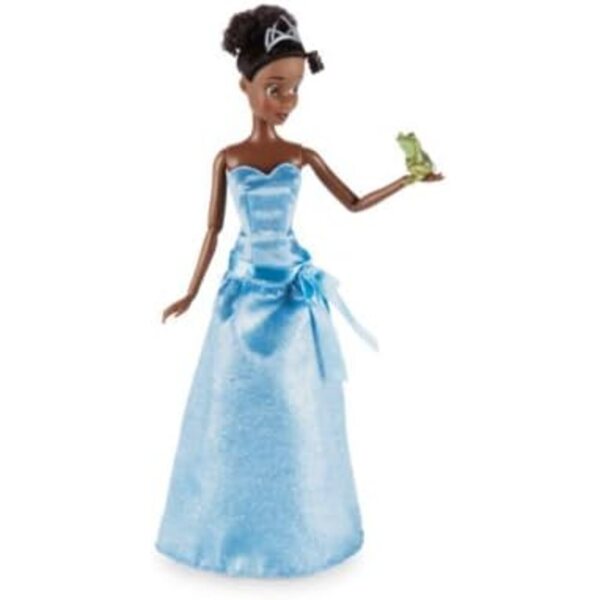 Poupée classique Tiana avec robe bleue scintillante et grenouille Prince Naveen