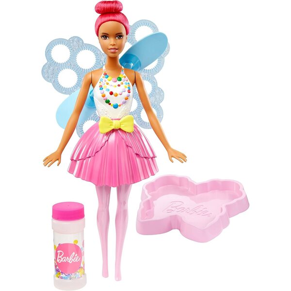 Barbie Magic Bubble Fairy mit Schmetterlingsflügeln, die Seifenblasen erzeugen