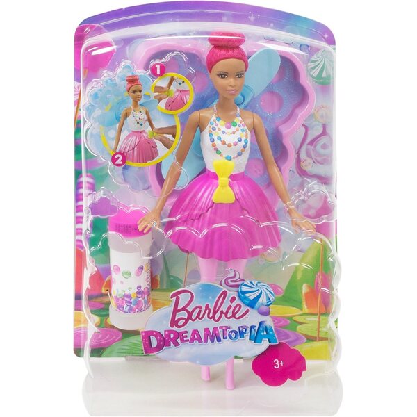 Barbie Magic Bubble Fairy mit Schmetterlingsflügeln, die Seifenblasen erzeugen