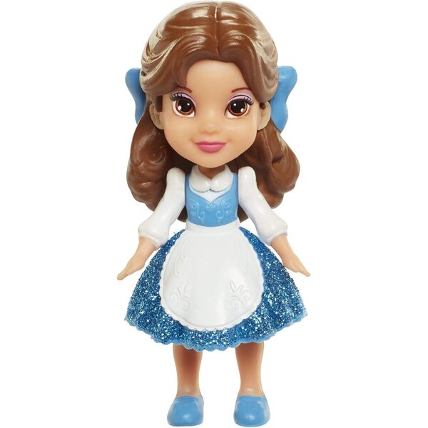 Disney Princess Mini-Kind-Belle, 8,9 cm, beweglich, mit blauem Kleid, Sparkle-Kollektion
