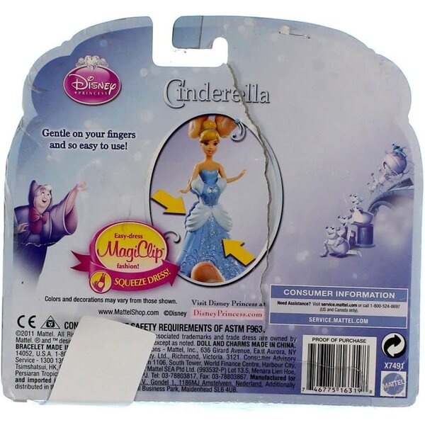 Disney Magiclip Cenerentola con Braccialetto Ciondoli - Bambola Principessa 3+