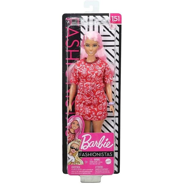 Barbie Fashionistas con Capelli Rosa, Top e Gonna Rossi, Sneakers e Braccialetto, Età 3+