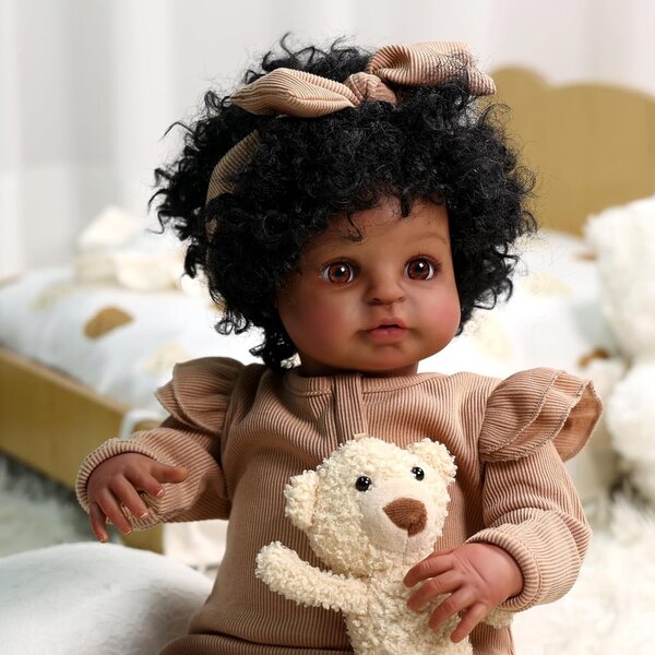 BABESIDE Schwarze Reborn-Puppe, 50 cm, realistisch, mit weichem Körper und Zubehör im Lieferumfang enthalten