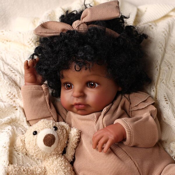 BABESIDE Schwarze Reborn-Puppe, 50 cm, realistisch, mit weichem Körper und Zubehör im Lieferumfang enthalten