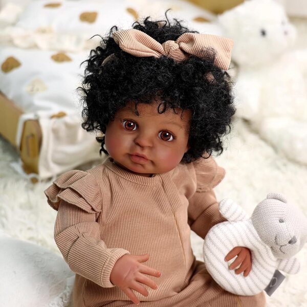 BABESIDE Schwarze Reborn-Puppe, 50 cm, realistisch, mit weichem Körper und Zubehör im Lieferumfang enthalten