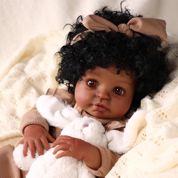 BABESIDE Schwarze Reborn-Puppe, 50 cm, realistisch, mit weichem Körper und Zubehör im Lieferumfang enthalten