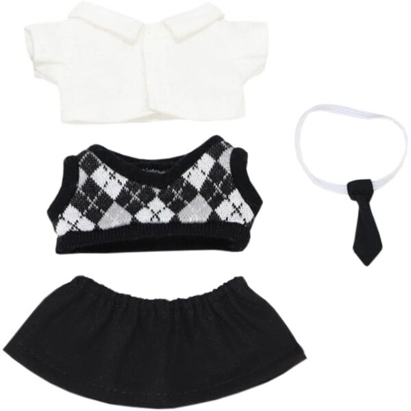 Set abbigliamento niannyyhouse per bambole peluche 10 cm: camicia, gonna, cravatta, gilet