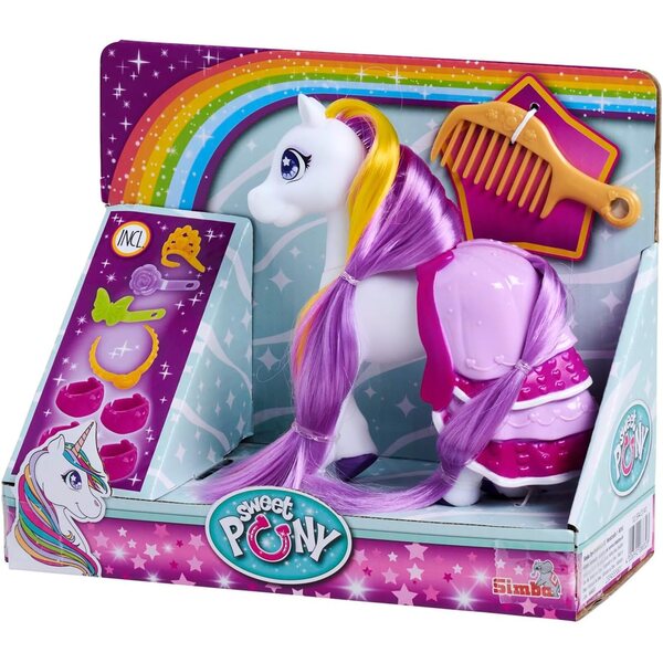 Simba Sweet Pony 22 cm con capelli lunghi e 6 accessori, gioco per bambini 3+ anni