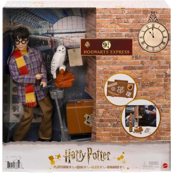 Harry Potter-Gliederungsfigur mit Reisekleidung, Hedwig-Eule und Sammlerzubehör