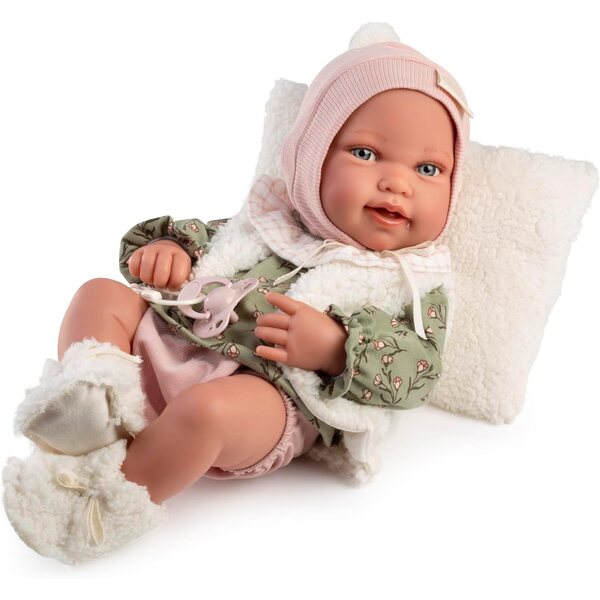 Bambola Neonato Pipa con Gilet Borreguito e Cappello Pompon - Realistica e Tenerissima