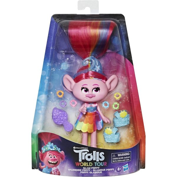 Hasbro Trolls World Tour - Poppy Glamour con 2 suoni e look Rock Pop multicolore