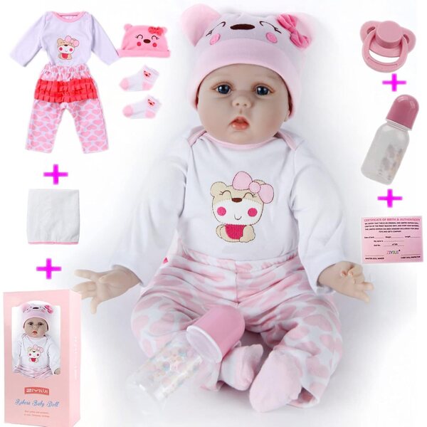 22 Zoll 55 cm realistische Reborn-Puppe mit Mohair und komplettem Zubehör