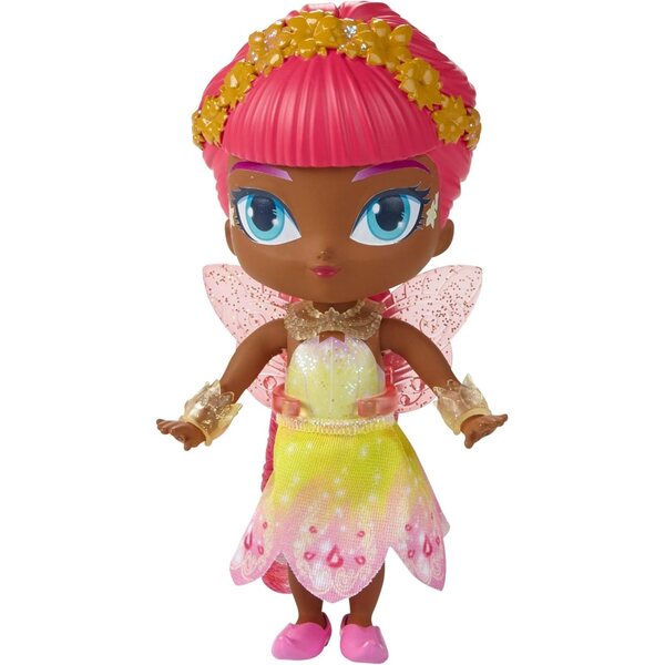 Bambola Minu Shimmer e Shine, fata dei fiori con ali e pettine arcobaleno 15 cm