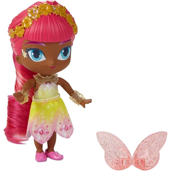 Bambola Minu Shimmer e Shine, fata dei fiori con ali e pettine arcobaleno 15 cm