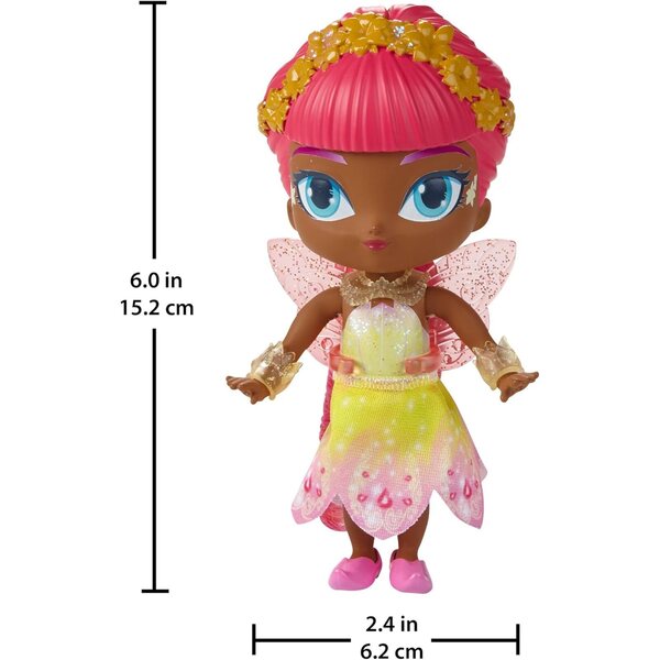 Bambola Minu Shimmer e Shine, fata dei fiori con ali e pettine arcobaleno 15 cm