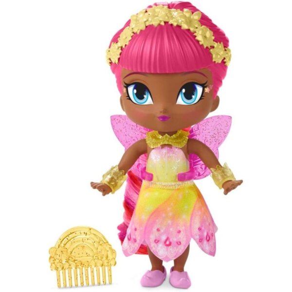 Bambola Minu Shimmer e Shine, fata dei fiori con ali e pettine arcobaleno 15 cm