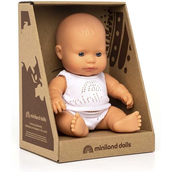 Miniland 21 cm große europäische männliche Puppe aus anatomisch korrektem weichem Vinyl