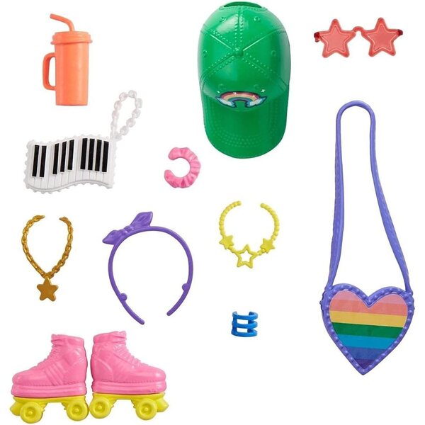Barbie 11-teiliges Zubehörset mit Rollschuhen und Regenbogentasche
