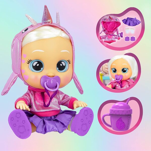 Cry Babies Magic Tears Stella Pink Narwhal Interaktive Puppe, die weint und errötet