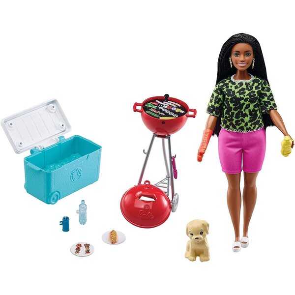 Barbie Barbecue-Spielset mit Grill, Welpe und Zubehör für Kinder ab 3 Jahren