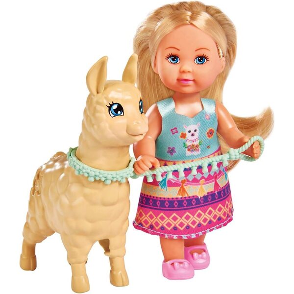 Evi Love Puppe mit Alpaka und Leine 12 cm, Spielzeug für Kinder ab 3 Jahren