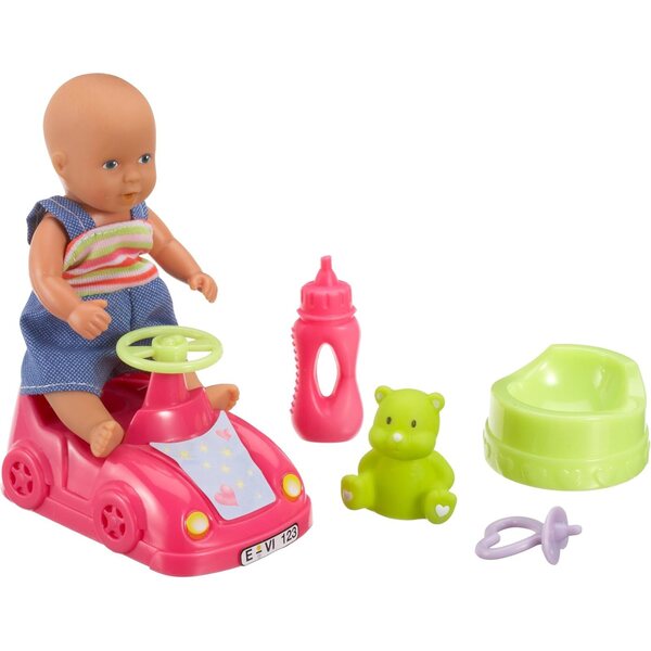 Simba Mini Set New Born Baby 4-teilig mit Zubehör und Auto, Lernspiel aus Kunststoff