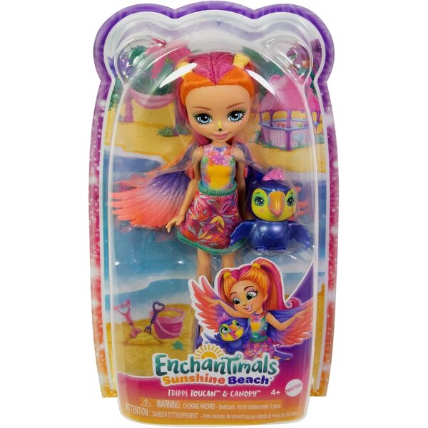 Enchantimals Trippi der Tukan mit Baldachin – Puppe mit bunten Flügeln und Zubehör, ab 4 Jahren