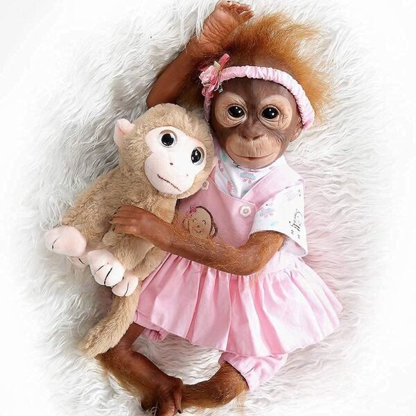 ZIYIUI Reborn Monkey Doll 22 Zoll realistisches Silikon mit Kleidung und Zubehör