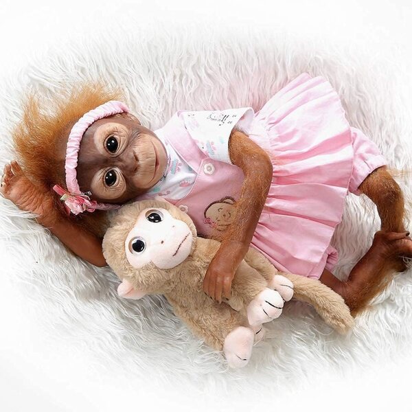 ZIYIUI Reborn Monkey Doll 22 Zoll realistisches Silikon mit Kleidung und Zubehör
