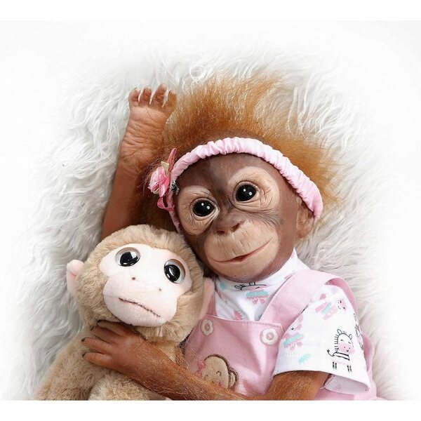 ZIYIUI Reborn Monkey Doll 22 Zoll realistisches Silikon mit Kleidung und Zubehör
