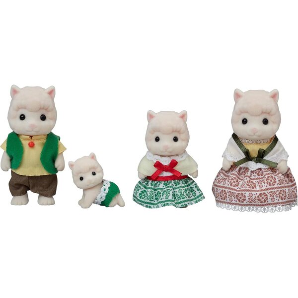 Sylvanian Families Alpaka-Familie 4 beflockte Charaktere mit handgefertigter Kleidung